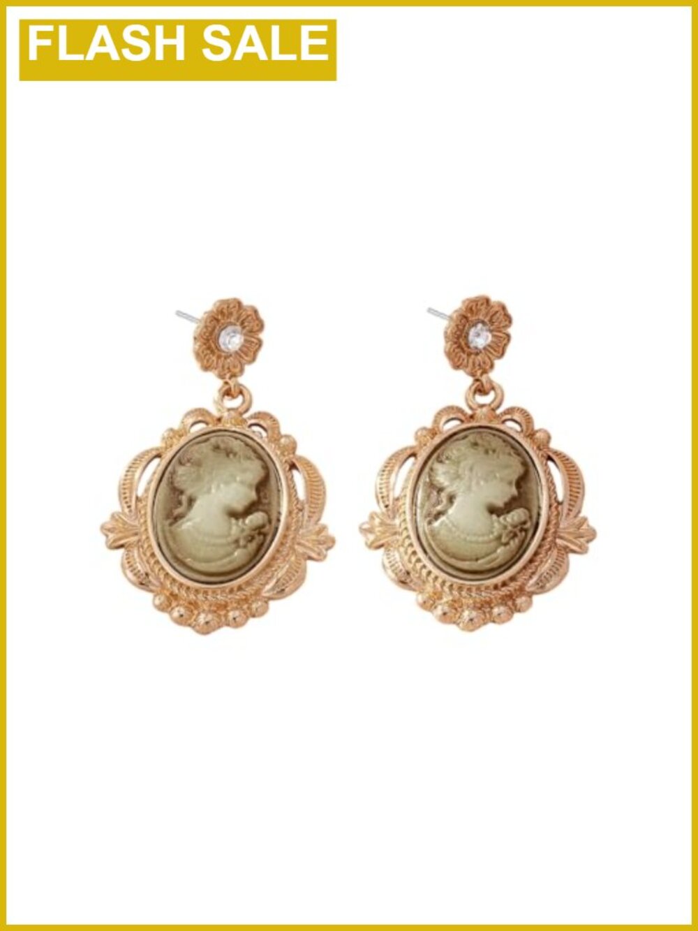 Cameo Dangle Earrings Zinc Gold-Toned Crystal Drop Victorian